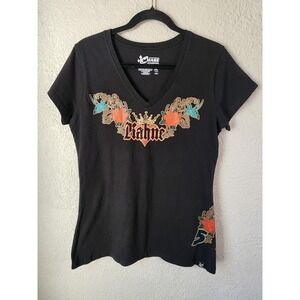 Vintage Chase Authentics NASCAR Graphic T Shirt Women's Large V Neck‎ Black